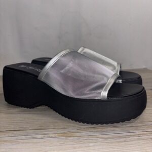 Women's 9 Rocket Dog Lennox Silver Mesh Black Platform Sandals Y2K Style